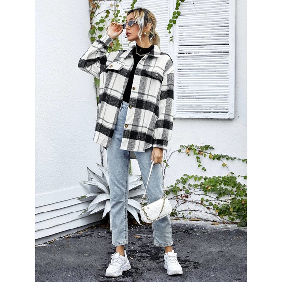 Minimalist preppy oversized boyfriend trucker shacket jacket Overcoat - Picture 4 of 6